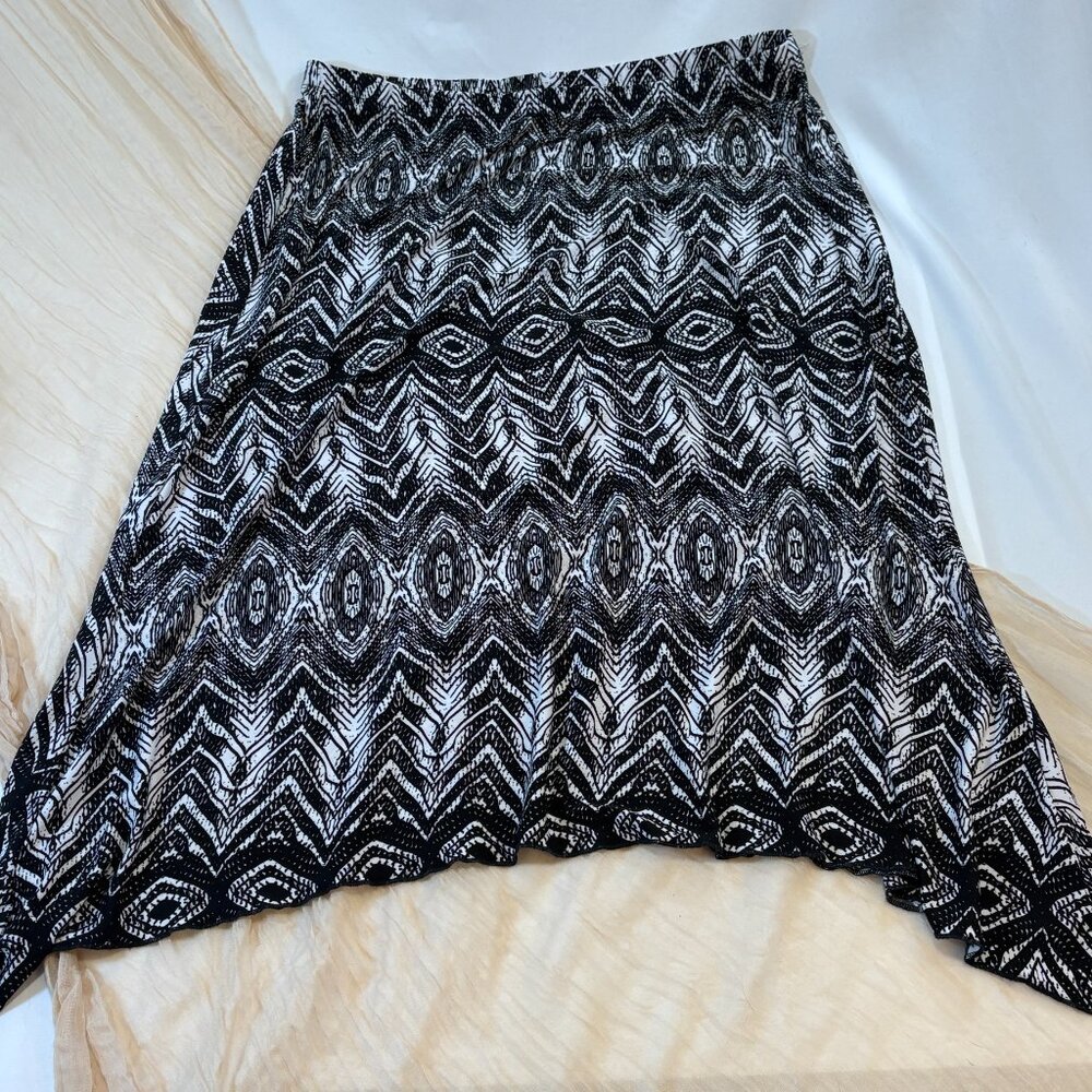 Susan Lawrence Womens Black White Print Maxi‎ Skirt Stretch Waist - Size XL